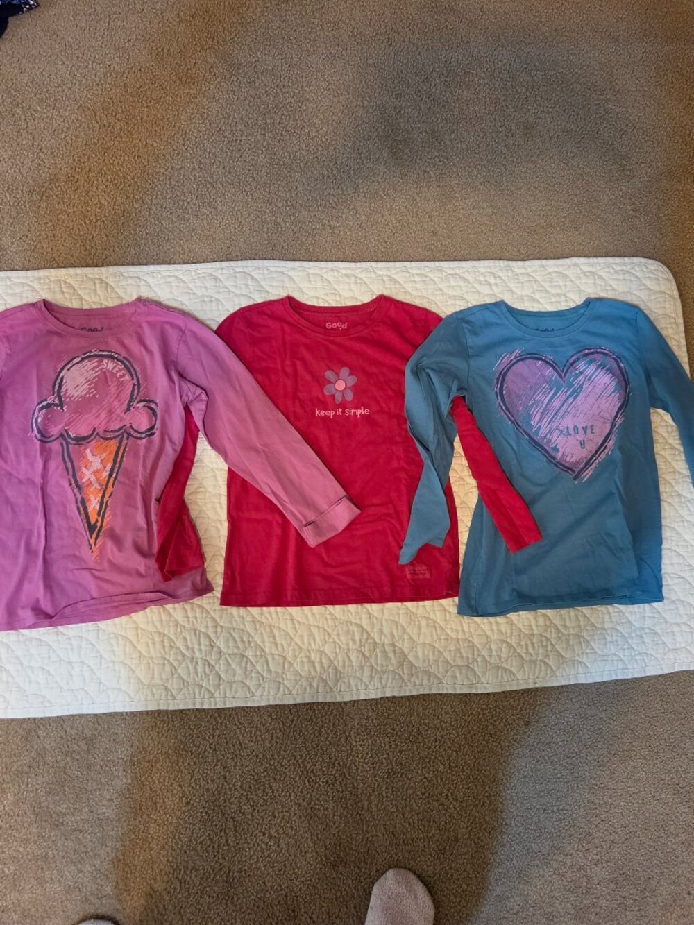 Size 10 Bundle (3) of Life is Good Girls Long Sleeve 100% Cotton Graphic T-Shirt